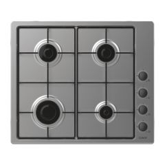 Candy CHW6LBX 60 cm Gas Hob, 4 burner, side control, enamel pan stands, Stainless Steel